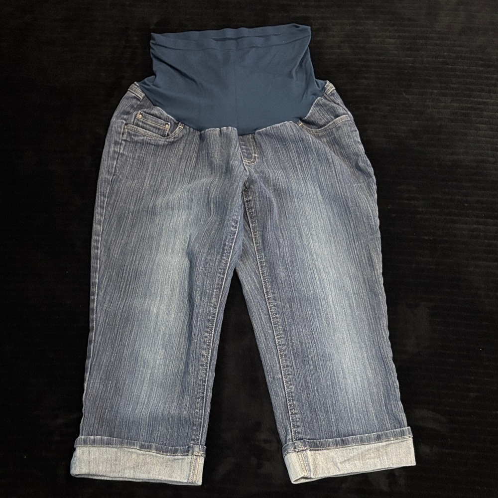 Oh Baby by Motherhood Sz L Maternity Cropped Jeans w blue Panel- Women